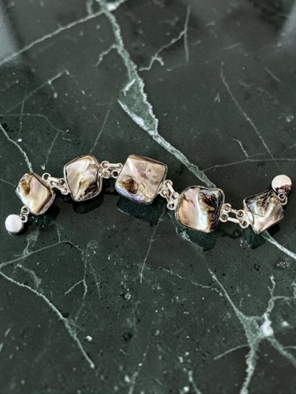 Sterling Silver Iridescent Mother of Pearl Bracelet w/magnetic Clasp Size 6"